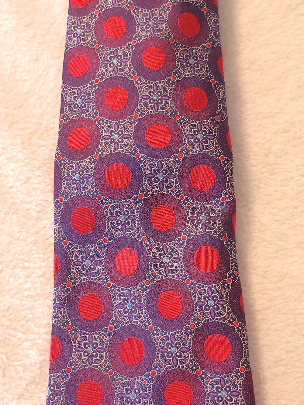 Ermenegildo Zegna 100% Silk Tie Purple Geometric Medallion Red Circles Italy 60"